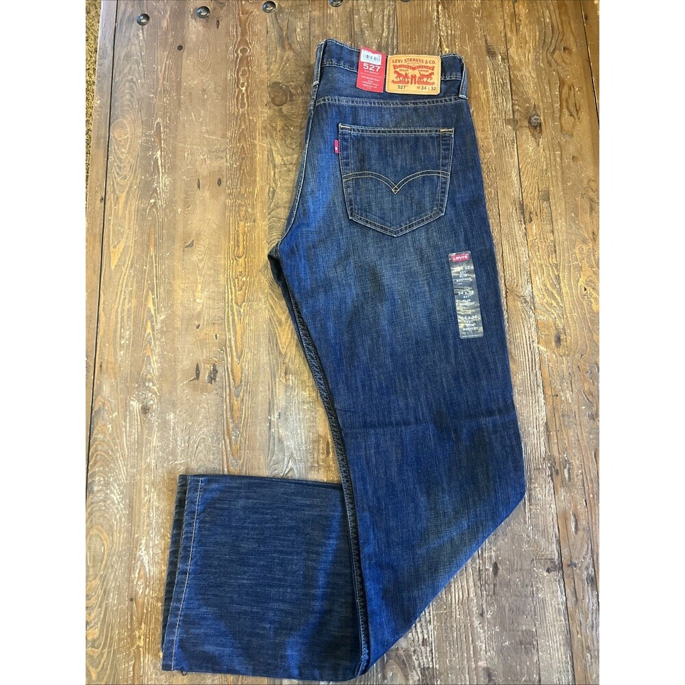 Levi's 527 Mens Slim Bootcut Blue Jeans, Cotton Denim Sz 34x32 New with Tags